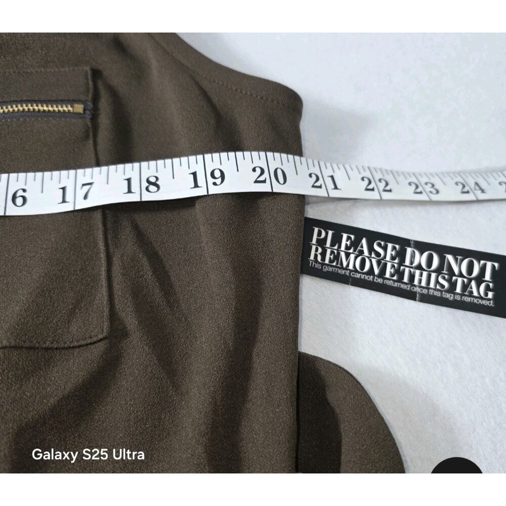 New York and company Dark Brown Shirt Dress Gold Buttons Zipped Breast Pockets - Picture 5 of 9